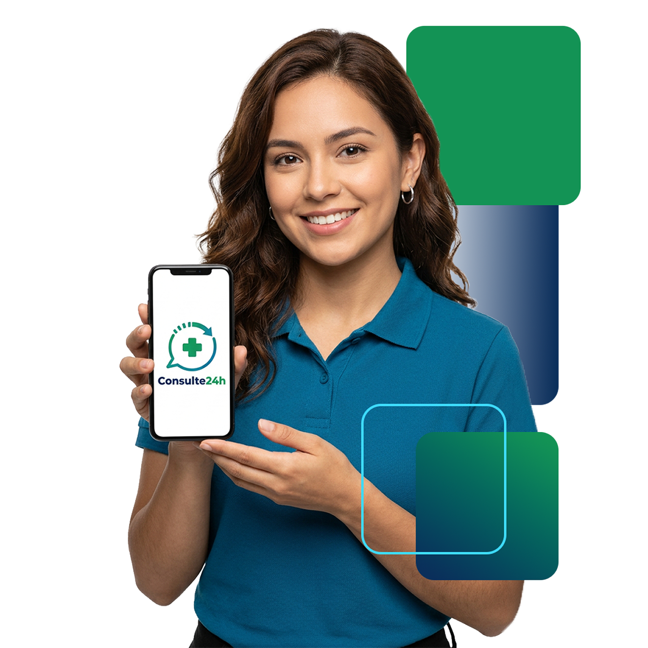 Profissional apresentando o atendimento Consulta 24h pelo celular